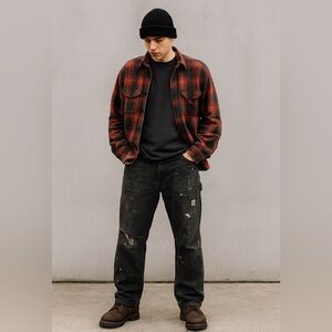 Carhartt Mens 34x30 B324 Double Front Work Pants Black Carpenter Grunge Thrashed